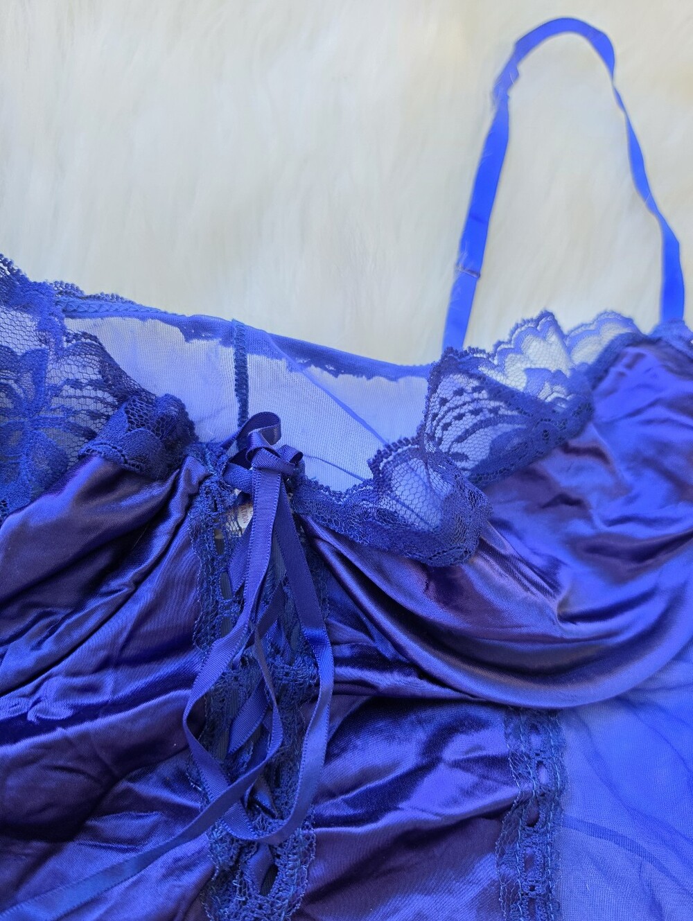 Vtg 80's 90's Royal Blue Satin Lace Lingerie Teddy Bodysuit Romantic Boudoir - Picture 9 of 12